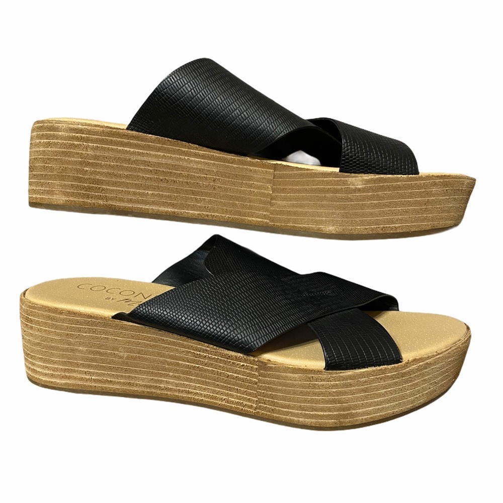 Coconuts by Matisse Black Wedge Slip On Sandal NWOT